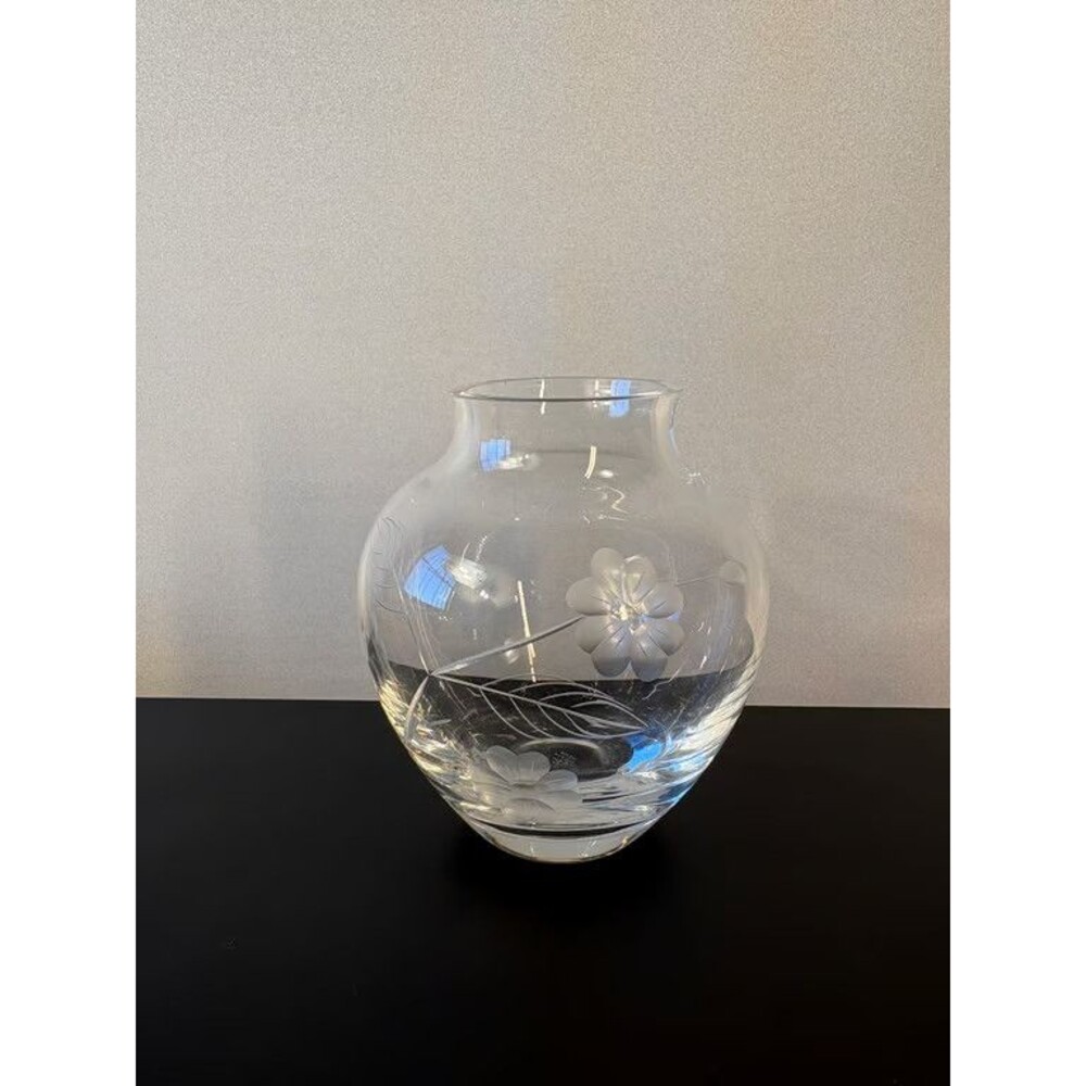 Etched Glass Rose Bowl Posy Vase Cut Floral Spray Clear Small Globe Form
